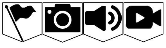Flag, camera, audio and video icons